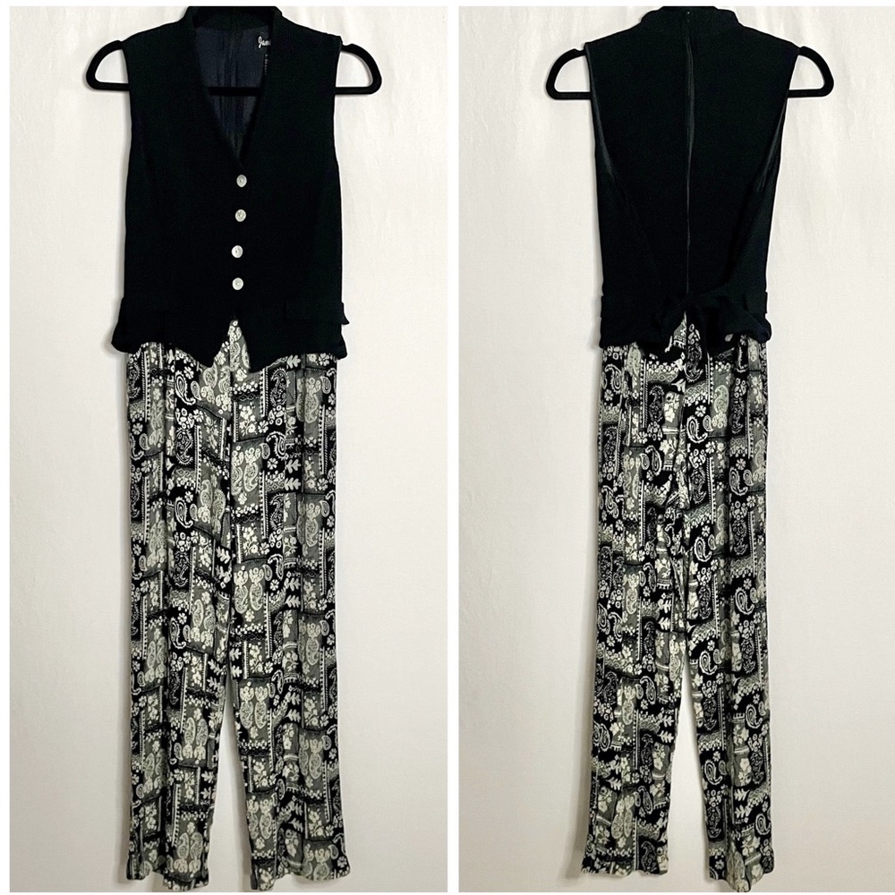 Vintage 90s Paisley Printed Vest One Piece Jumpsuit Boho Y2K